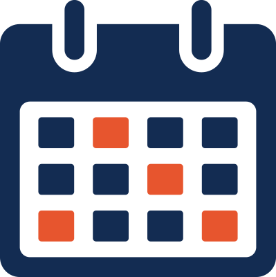 A blue calendar icon with events highlighted in orange